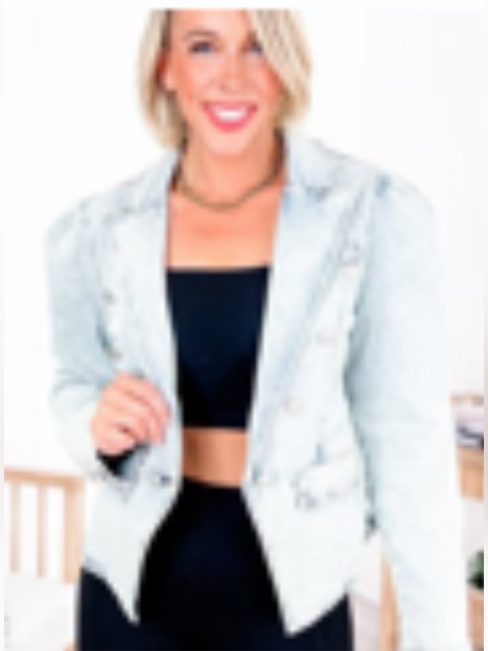 Savanna Jane Light Blue Stonewash Double-Breasted Denim Blazer